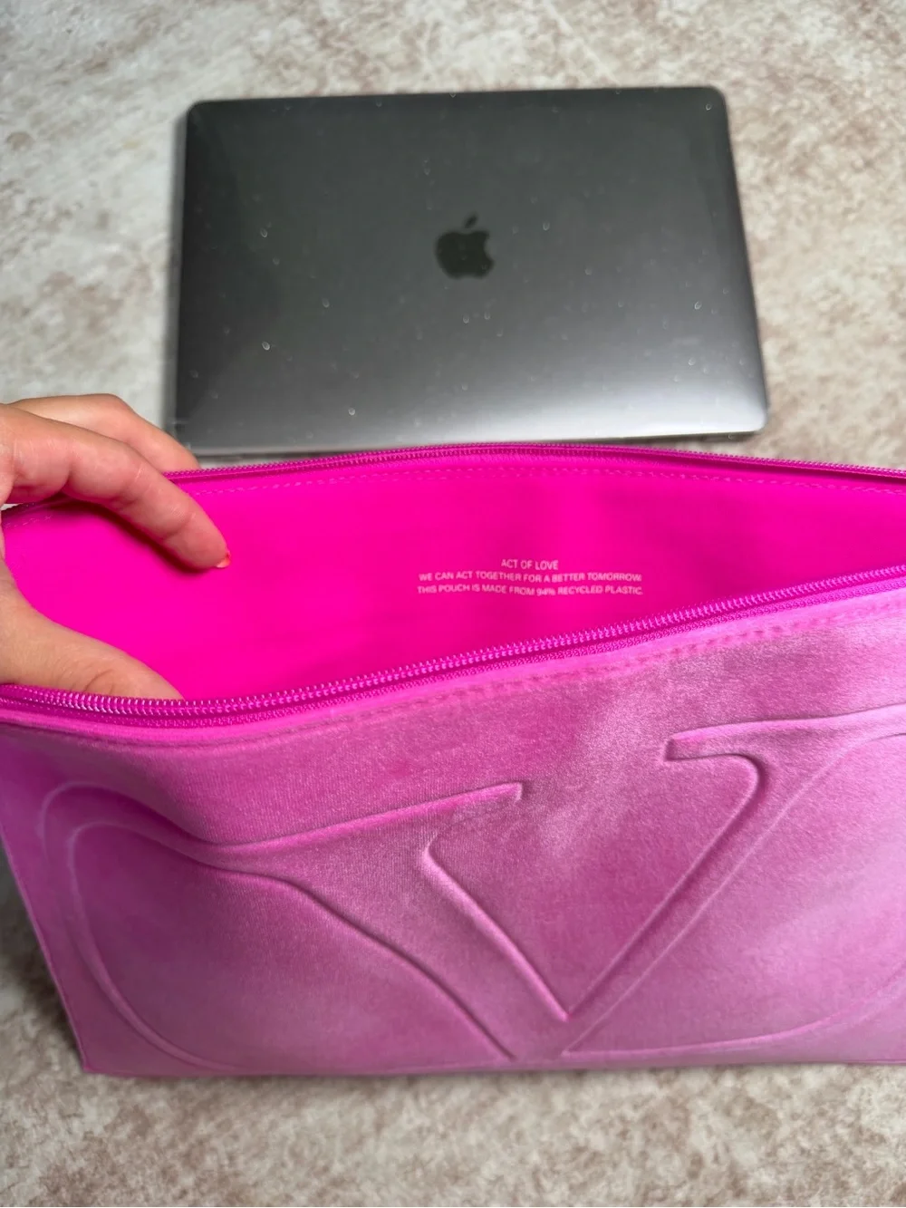 Valentino Garavani Hot Pink Velvet Tablet / Computer Sleeve Pouch 15” Wide